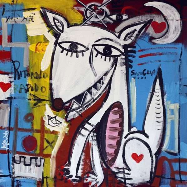 QUADRO MODERNO CANE BIANCO DIPINTO