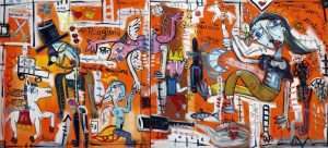 dipinto del maestro siviglia , arrugginito quadro moderno con arancione , grande dimensione per ambienti grandi , pop art. art collection siviglia