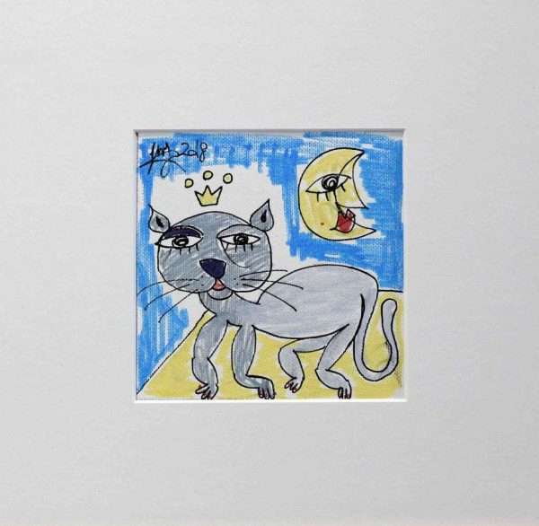 il gatto mangione 20x20 QUADRO CON GATTO CHE TIENE APPETITO, GATTO CHE MANGIA TANTO DIPINTO ARTE CONTEMPORANEA ALESSANDRO SIVIGLIA