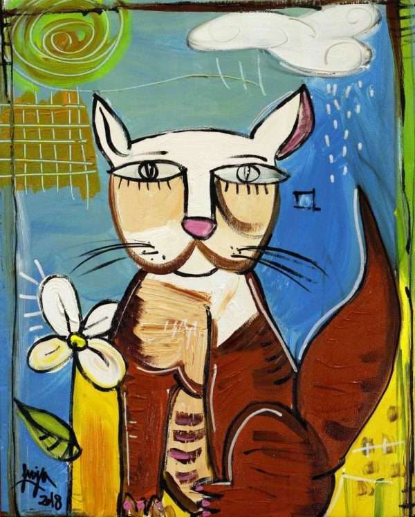 Quadro moderno con gatto e fiore