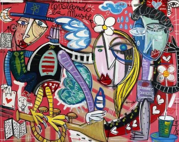 quadro sulla musica 80x100 cm su tela olio su tela cavalcando la musica, artista Siviglia arte contemporanea