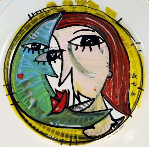 DAMA CON LUNA - decorated ceramic plate