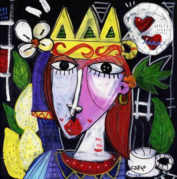 quadro moderno testa di moro donna con tazza del caffè, quadri moderni simboli della sicilia