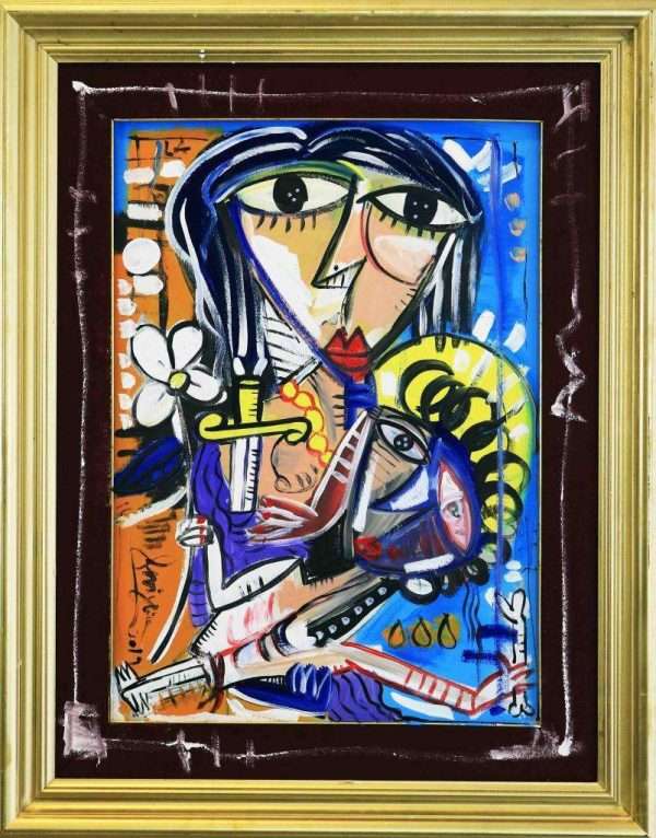 giovane maternita_100x80 quadro moderno donna con bambino olio e acrilico su tela
