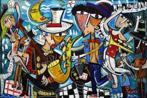 DIPINTO MODERNO DI UN CONCERTO DI MUSICA JAZZ