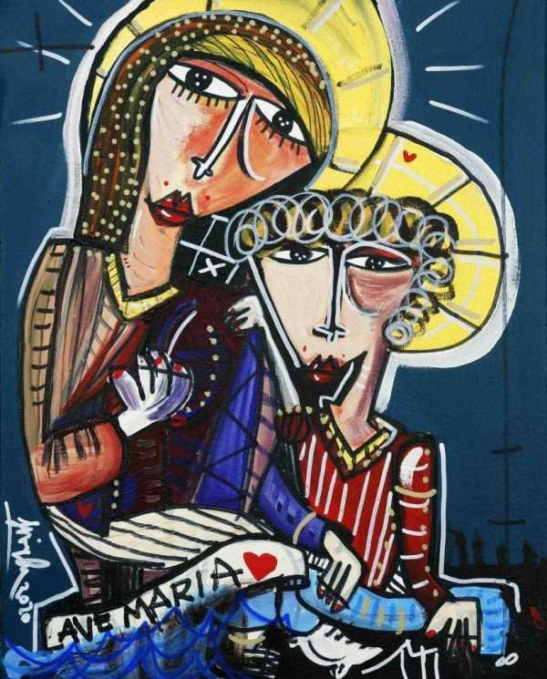Quadro moderno ritratto Madonna, Ave Maria, quadro moderno per regalare a sacerdote, vescovo, prete. Dipinto arte sacra ritratto madonna con bambino.