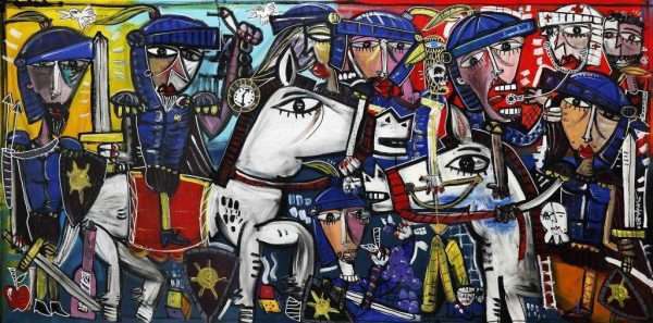 Scena di battaglia su tela grande di due metri, quadro grande per soggiorno, sala pranzo, reception alberghi