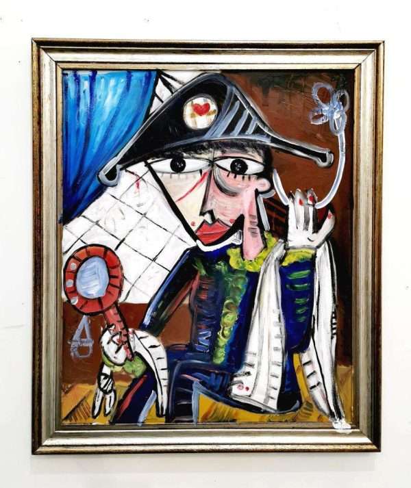 Ritratto olio su tela, Arlecchino al teatro by Alessandro Siviglia