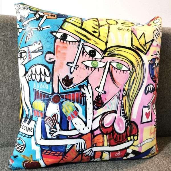 Cuscino con dipinto "Welcome Art" di Alessandro Siviglia