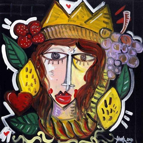 Bellissimo dipinto originale con forti contrasti che rappresenta la donna delle Teste di Moro, quadro moderno per arredare enoteca