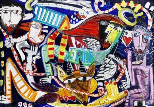 quadro moderno molto colorato e decorativo per arredare parete dietro il divano nel soggiorno o open space