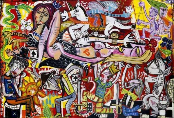 quadro grande in stile moderno con scena figurativa complessa ideale per arredare soggiorno grande e luminoso