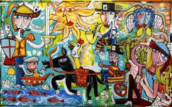 quadro moderno grande tela con colori accesi giallo e turchese quadro per casa al mare o albergo