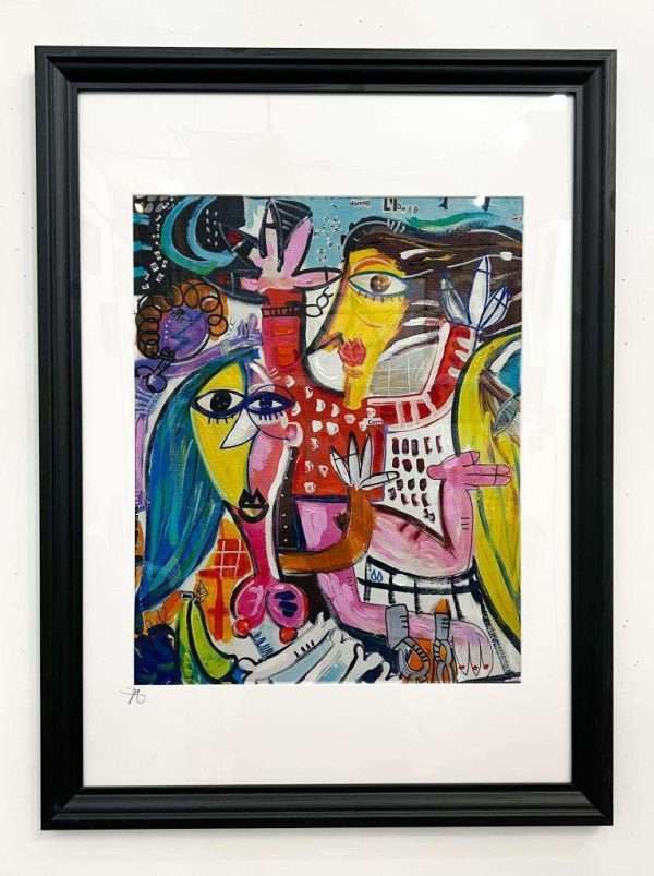 quadro moderno colorato e incorniciato litografia ritoccata pezzo unico ideale per arredare camera in albergo