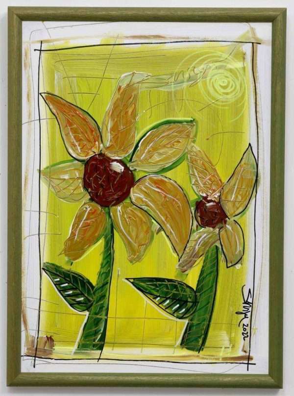 quadro moderno con girasoli dipinto acrilico su legno con cornice ideale per arredare cucina o camera da letto