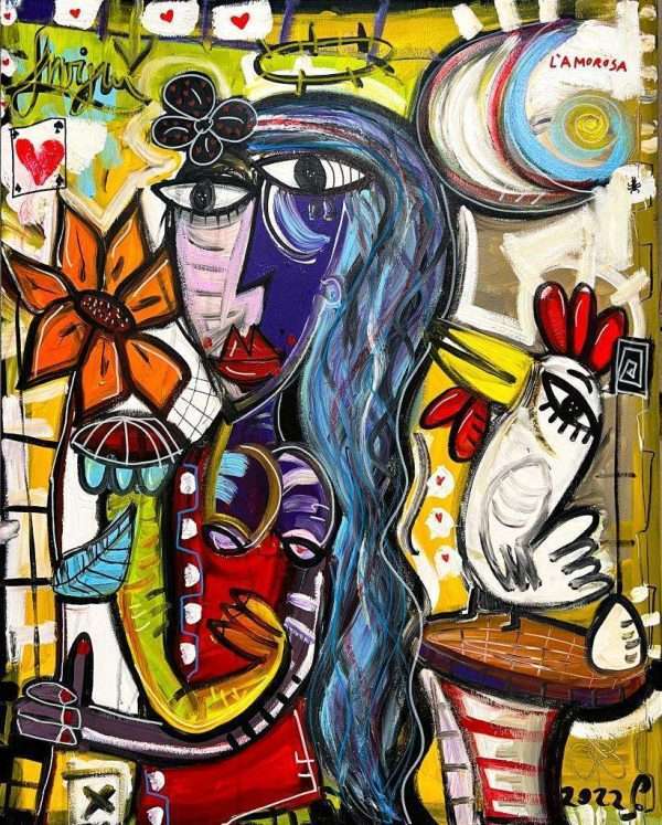 quadro moderno ritratto di donna con capelli lunghi e scuri in stile cubista contemporaneo quadro per camera da letto