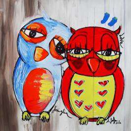 quadro con gufi innamorati quadro colorato e romantico idea regalo matrimonio
