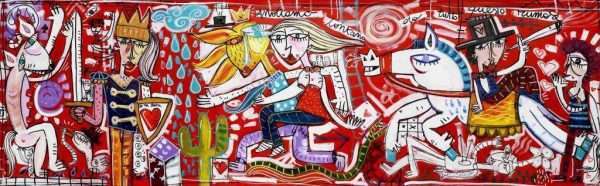 quadro moderno lungo e stretto con fondo rosso ideale per la parete dietro il divano nel soggiorno o nella sala pranzo sopra la credenza copia
