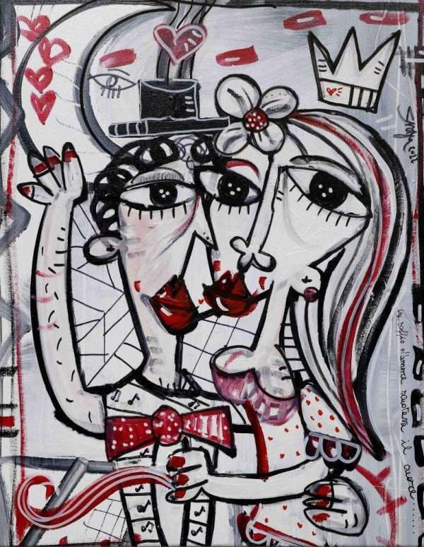 quadro moderno in bianco e nero con dettagli in rosso quadro romantico per regalare agli sposi