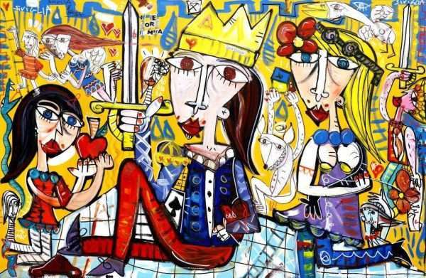 Quadro grande DENTRO LE MURA. Siviglia dipinto figurativo con fondo giallo quadro allegro per arredare soggiorno
