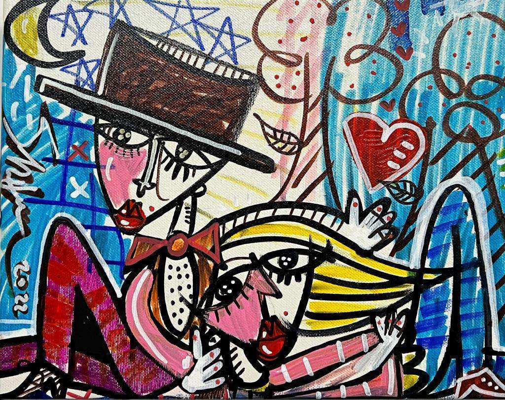modern romantic painting very colorful artwork small size canvas perfect gift idea for Valentines Day