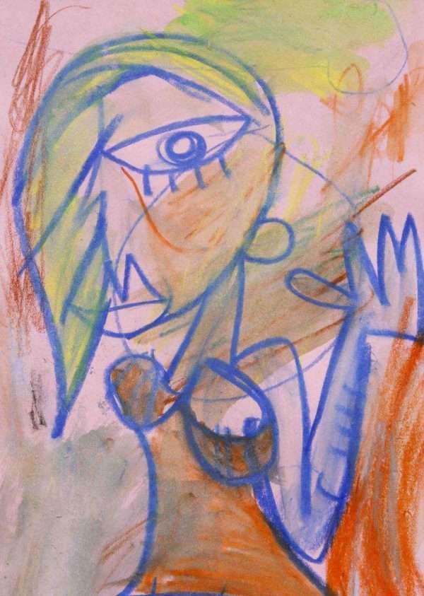 "Donna di Tendenza" Porträt einer Frau mit Pastell und Aquarell auf rosa Papier, Originalzeichnung von Alessandro Siviglia