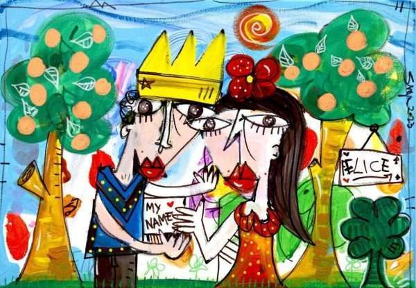 "Il Giardino delle Arance" ist ein Originalgemälde von Alessandro Siviglia, einem zeitgenössischen Künstler mit einem einzigartigen und unverwechselbaren Stil. Siviglia schafft fröhliche und farbenfrohe Kunstwerke, oft mit verliebten Paaren, die wie in diesem Gemälde Liebe und Glück vermitteln. Ein kleines Gemälde, ideal als Hochzeitsgeschenk.