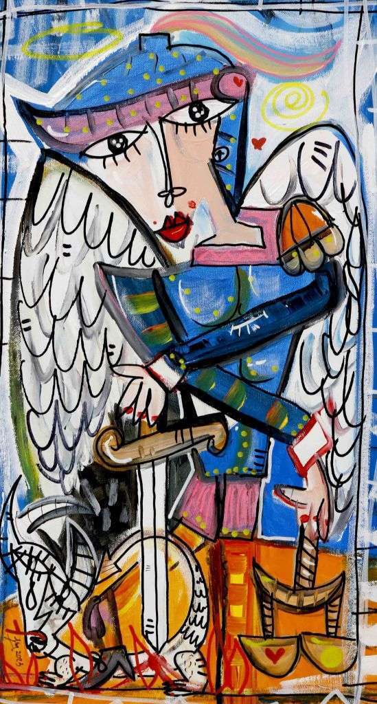 Oil painting on canvas 55x30 Saint Michel, modern painting Saint Michael the Archangel