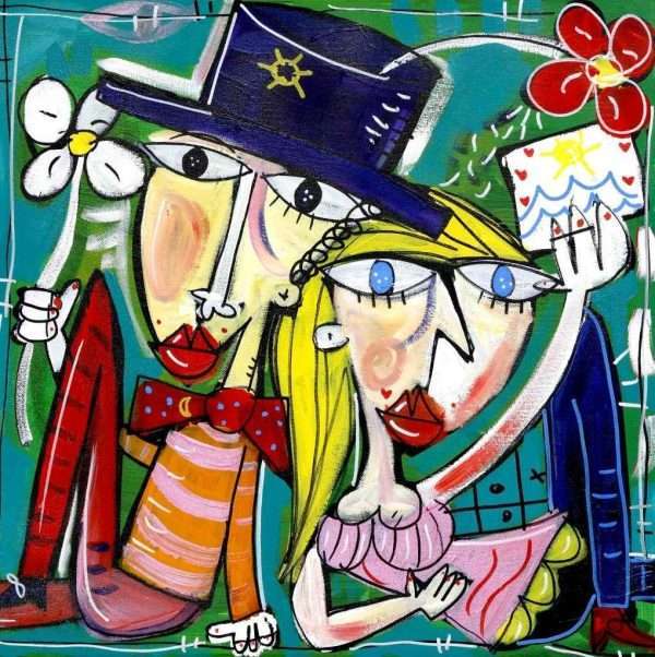 Dipinto moderno ritratto 50x50 Sole e Amore