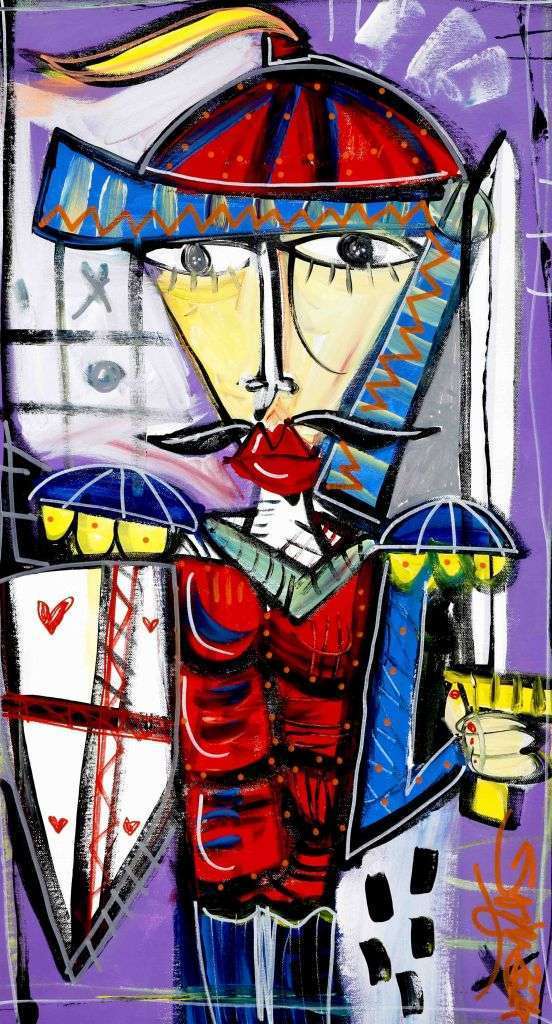 modernes Gemälde Porträt eines mittelalterlichen Ritters Original-Kunstwerk über Sizilien und die traditionellen Marionetten