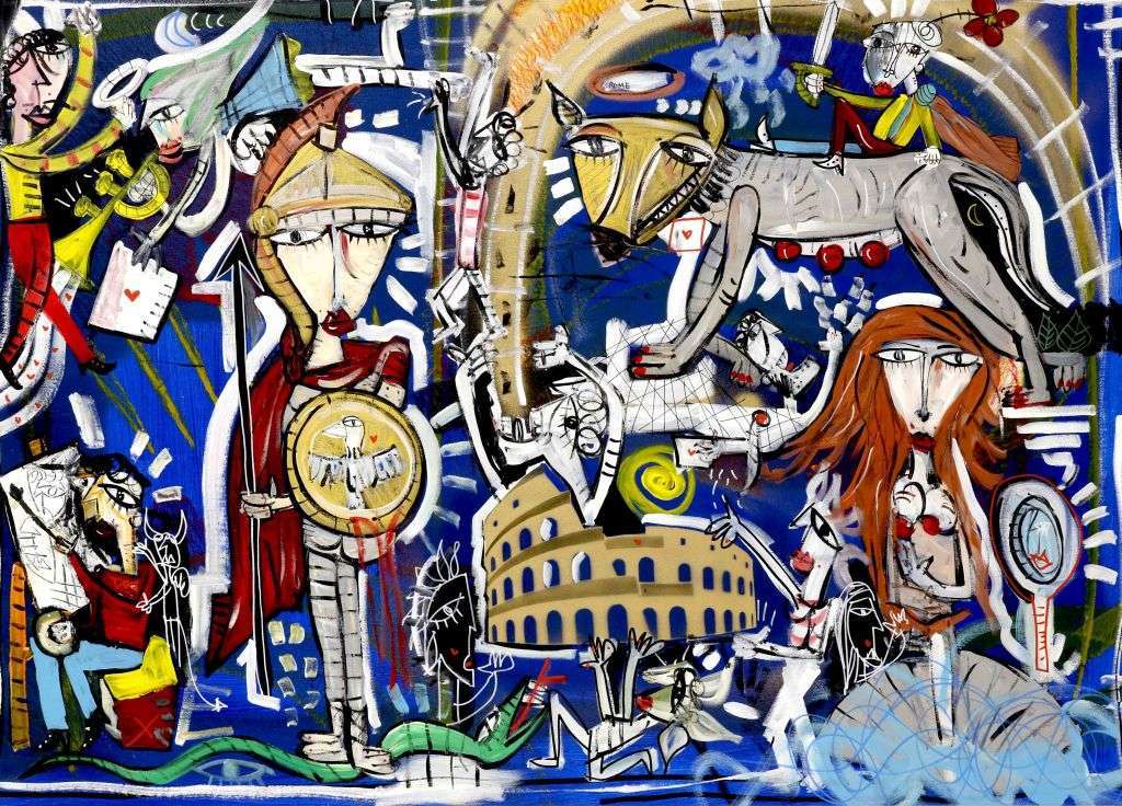 105x145 Antica Roma Quadro moderno con simboli e personaggidella città