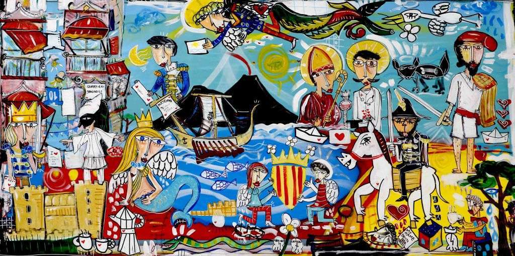 A large painting with a spectacular landscape of Naples made by the contemporary artist Alessandro Siviglia.