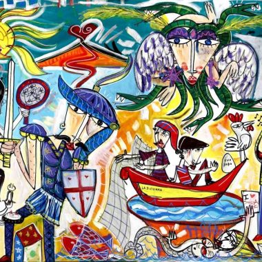 Dipinto originale paesaggio della Sicilia con colori accesi