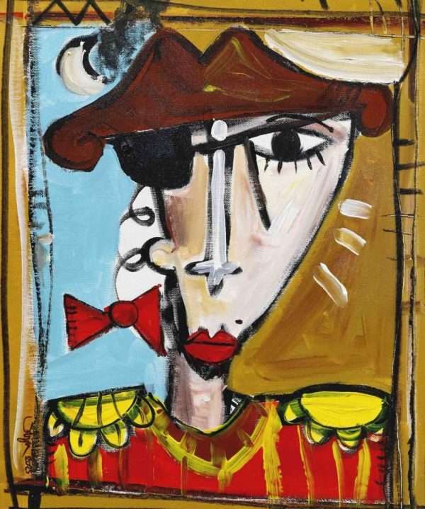 Ritratto di un grande torero molto famoso e stimato in Spagna. Quadro piccolo con colori caldi come ocre, rosso e giallo. Dipinto originale Alessandro Siviglia.