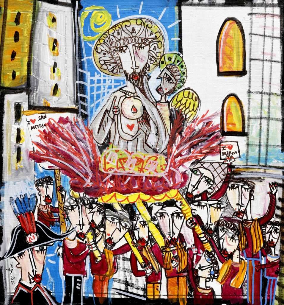 Modern painting depicting the procession of Saint Matthew, patron saint of Salerno.