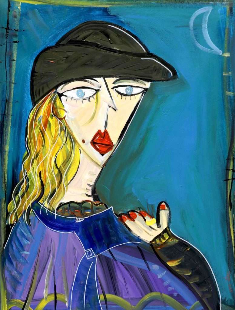 This contemporary Cubist-style portrait is a reinterpretation of Raphael's Renaissance painting of the young Bindo Altoviti.