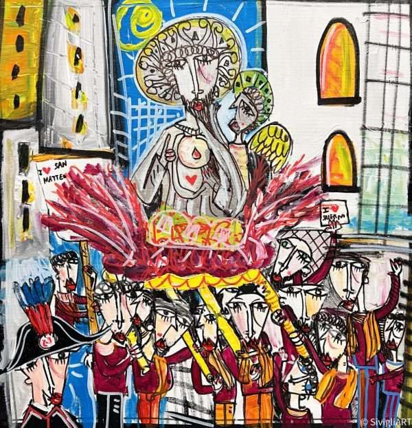 Quadro moderno raffigurazione della processione di San Matteo, patrono di Salerno.