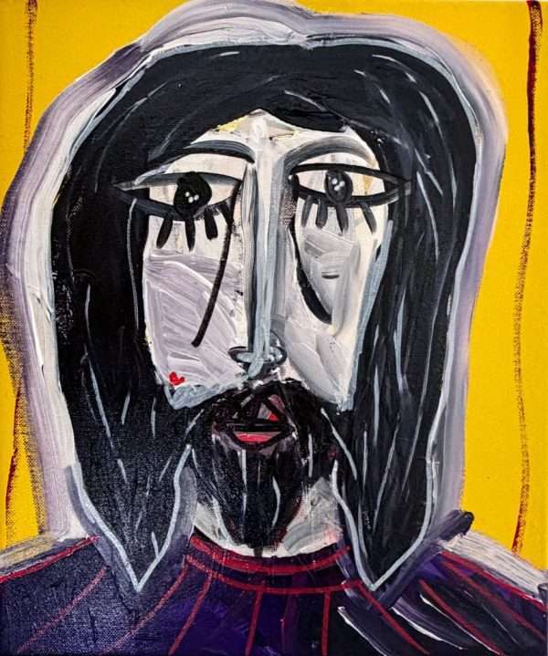 Porträt von Barabba vor gelbem Hintergrund, gemalt in modernem Stil