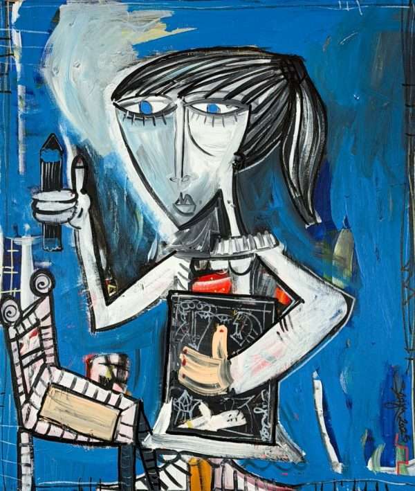 Dipinto a mano ritratto di una bambina che Dipinge 68x58 Mia Figlia