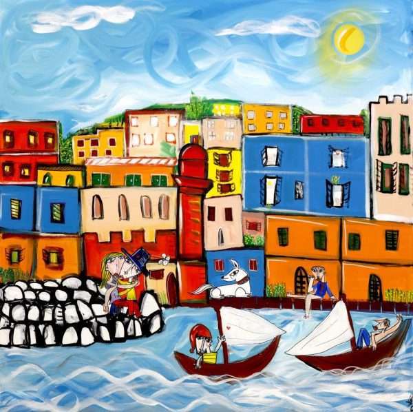 Ponza-Landschaft, Acryl auf Leinwand, 100x100 cm, geschaffen vom Künstler Alessandro Siviglia