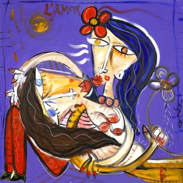 Quadro moderno donne che si baciano 100x100 L'Amore