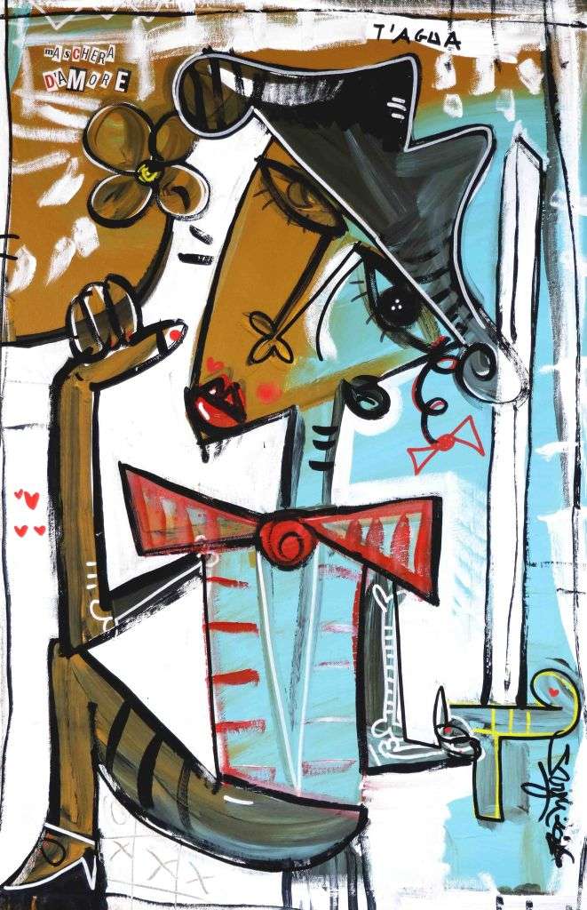 Ritratto cubista torero con fiore e spada