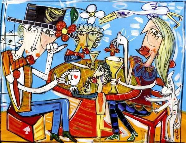 Dipinto Moderno ritratto di famiglia al bar